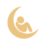 Minimalist gold logo of The Midnight Philosopher, a sleeping figure curled on a crescent moon